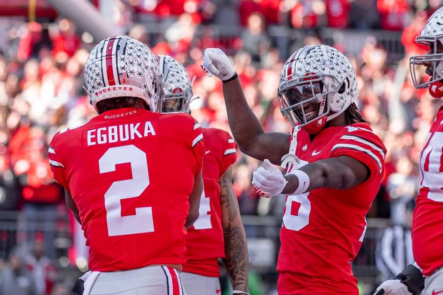 Ohio States top-receivers Marvin Harrison Jr. (18) en Emeka Egbuka (2)