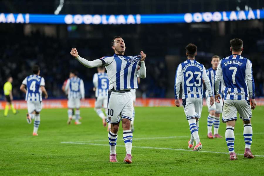 Oyarzabal, celebrando su gol