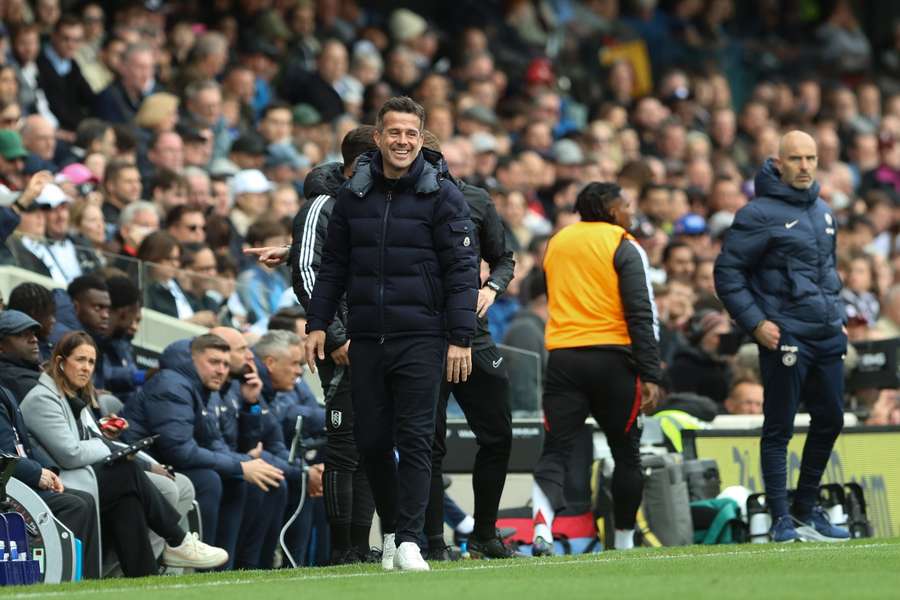 Fulham's Marco Silva during the Premier League match against Chelsea at Craven Cottage on April 20, 2025