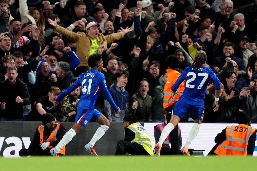 Chelsea's Estevao (left) celebrates after scoring his side's second goal 