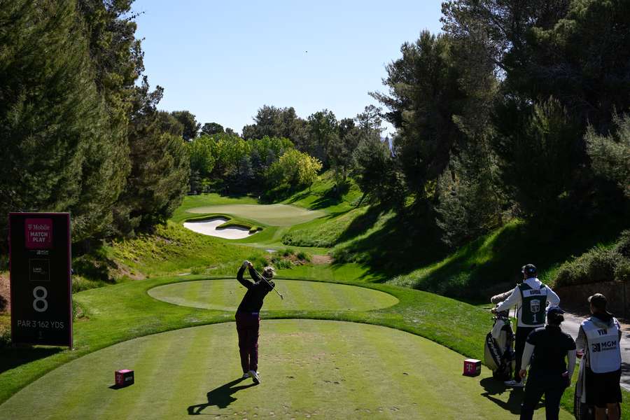 Korda in action at the 8th hole in Las Vegas