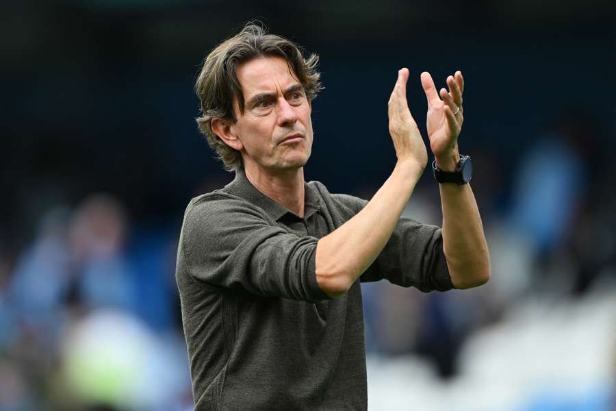 Thomas Frank, manager of Tottenham Hotspur, applauds the fans 