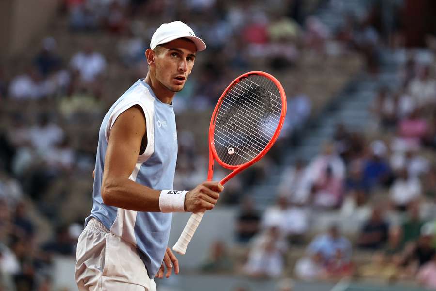 Matteo Arnaldi reacts during match against Frances Tiafoe at 2026 French Open