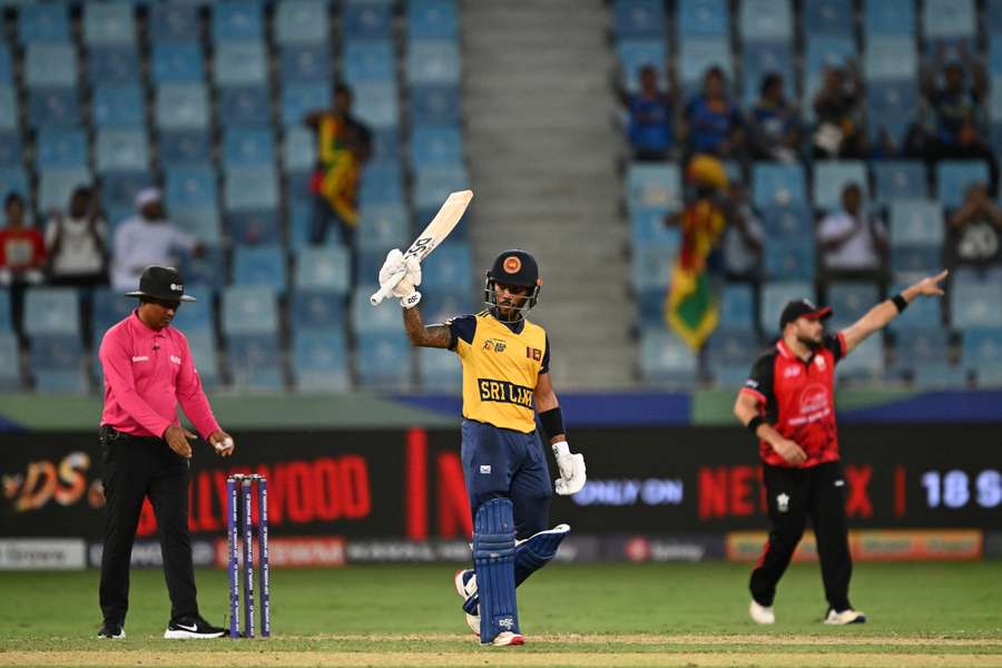 Sri Lanka's Pathum Nissanka acknowledges his Asia Cup half-century.