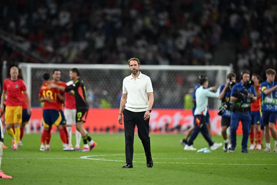 Head coach of England Gary Southgate is seen upset at the end of the UEFA EURO 2024 final match between Spain and England