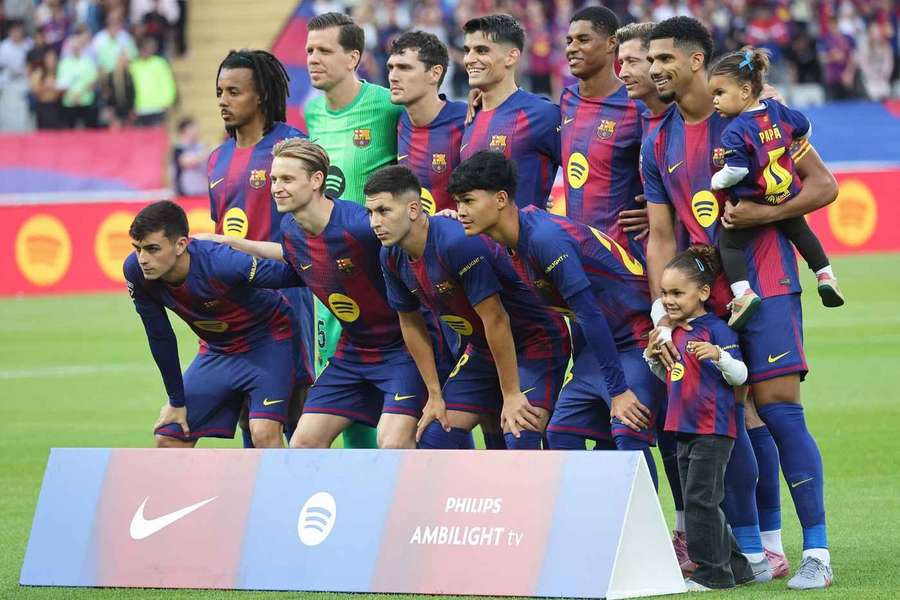 Barcelona's first team line up before the match against Real Sociedad