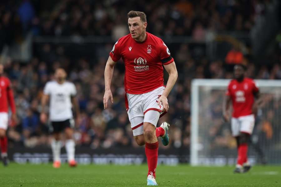 Chris Wood celebrates scoring Nottingham Forest's third goal at Old Trafford