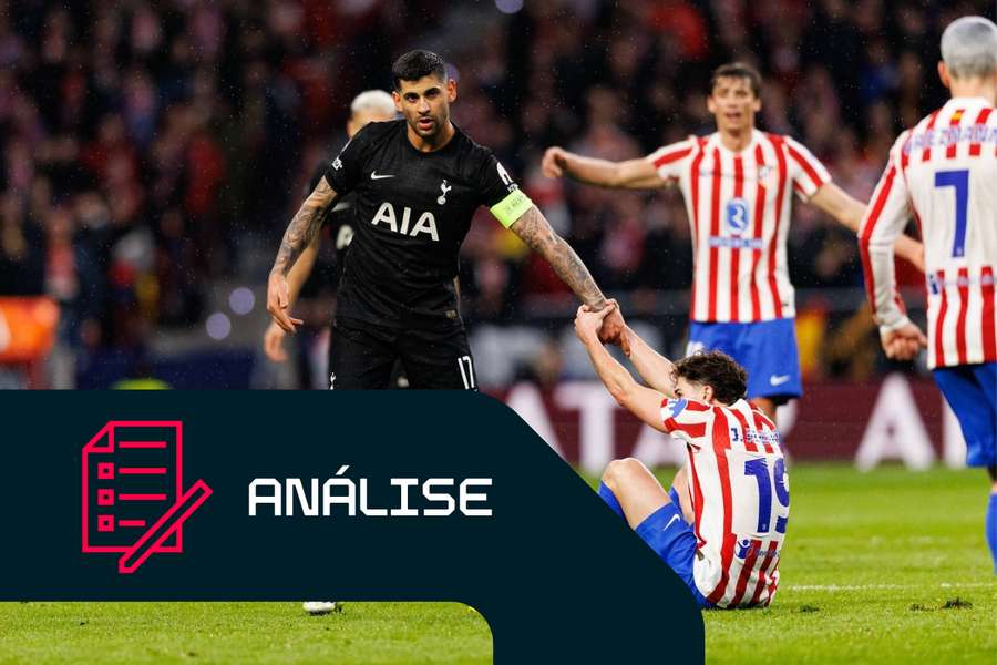 Cristian Romero, do Tottenham, durante a partida contra o Atlético de Madrid