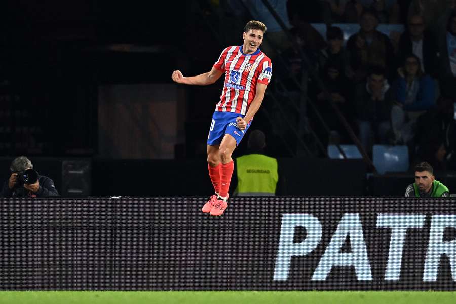 Julián Álvarez salta de alegría tras marcar el único gol en Balaídos