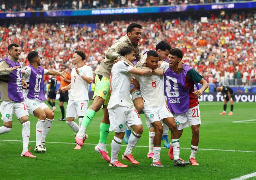 Morocco's Azzedine Ounahi celebrates scoring their second goal with teammates Morocco's Azzedine Ounahi celebrates scoring their second goal with teammates