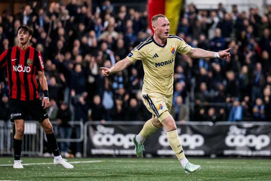 Kristian Lien celebrates after scoring again for Djurgarden Kristian Lien celebrates after scoring again for Djurgarden
