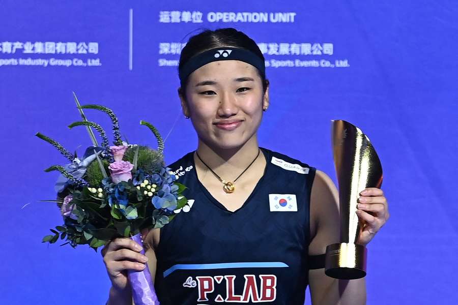 South Korea's An Se-young celebrates after winning the women's singles final against Japan’s Tomoka Miyazaki at the China Masters South Korea's An Se-young celebrates after winning the women's singles final against Japan’s Tomoka Miyazaki at the China Masters