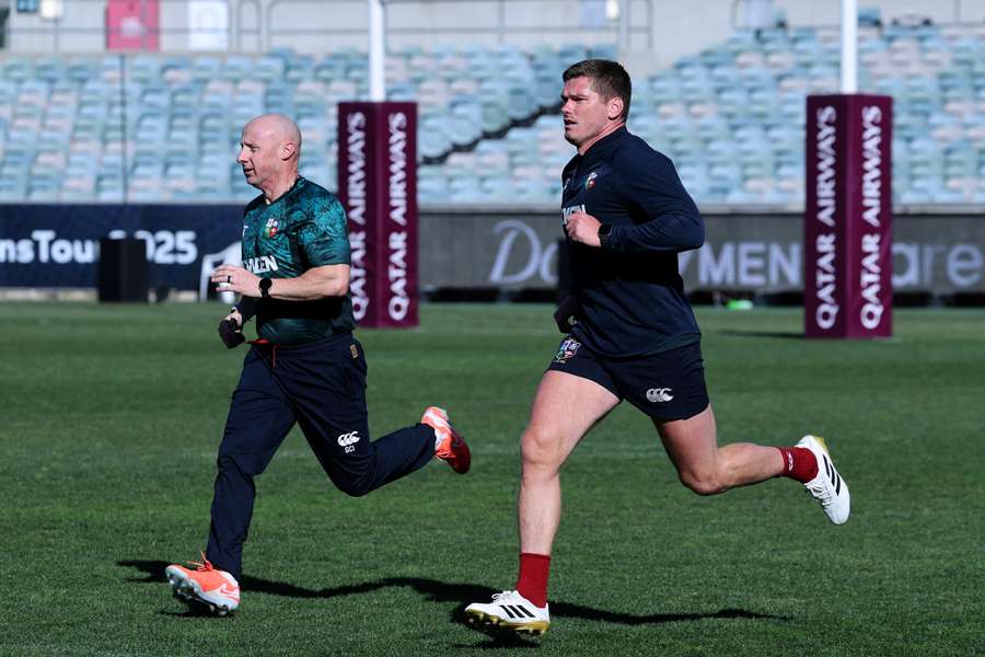 Owen Farrell trains with the British & Irish Lions team in Canberra on Tuesday.