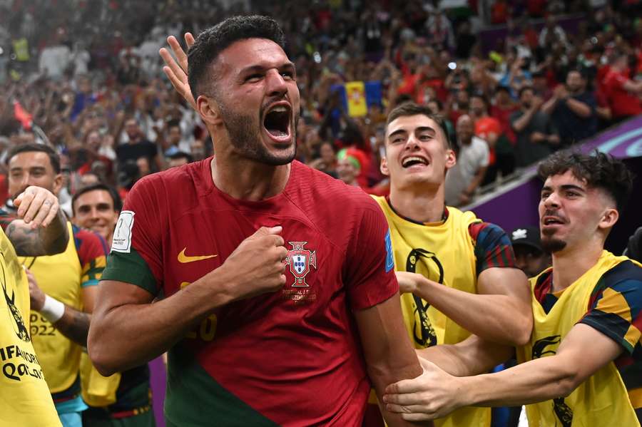 Goncalo Ramos celebrates giving Portugal a 17th-minute lead.
