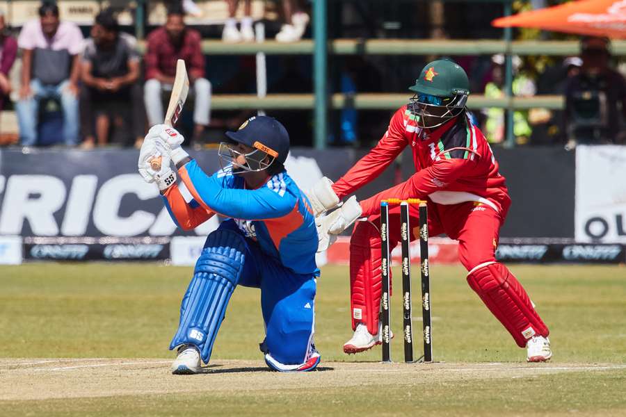 Vaibhav Sooryavanshi plays a shot during the third Twenty20 international match between Zimbabwe and India Vaibhav Sooryavanshi plays a shot during the third Twenty20 international match between Zimbabwe and India