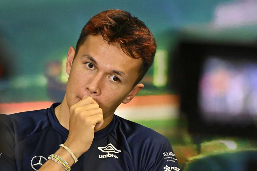 Alexander Albon reacts during a joint press conference in July, 2022