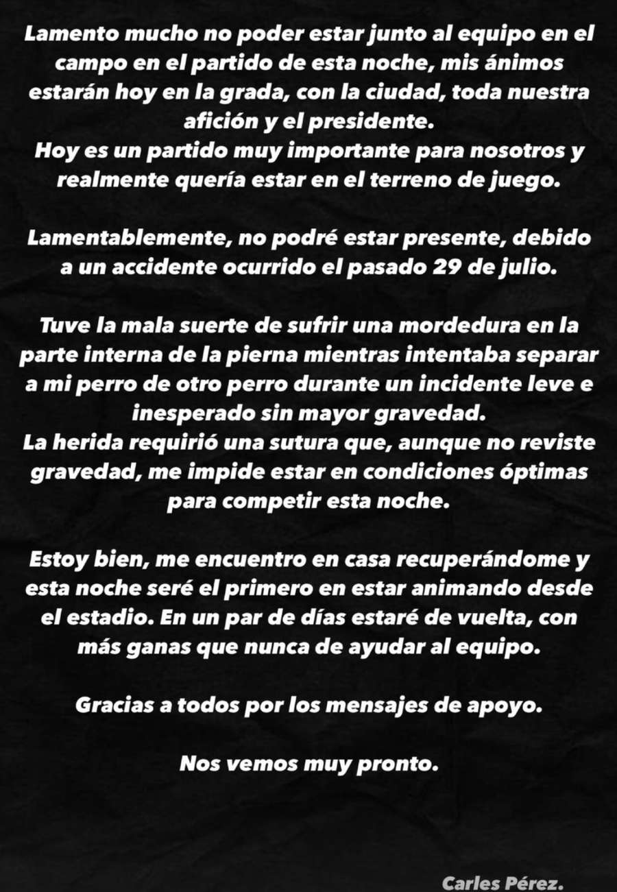 La publicación de Carles Pérez tras el incidente con otro perro
