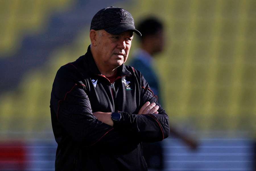 Wales coach Warren Gatland watches over his charges in training