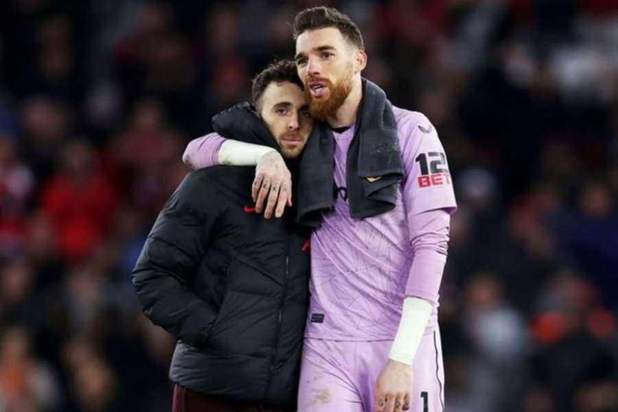 José Sá com Diogo Jota no Wolverhampton