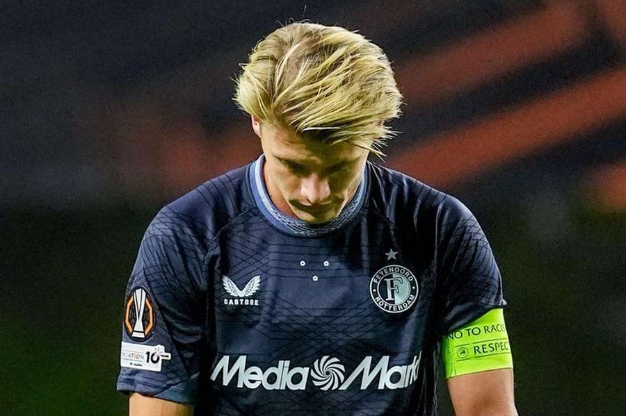 Feyenoord captain Sem Steijn reacts during the Europa League game against Braga