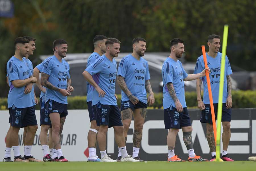 Messi (second right) with some of his fellow players