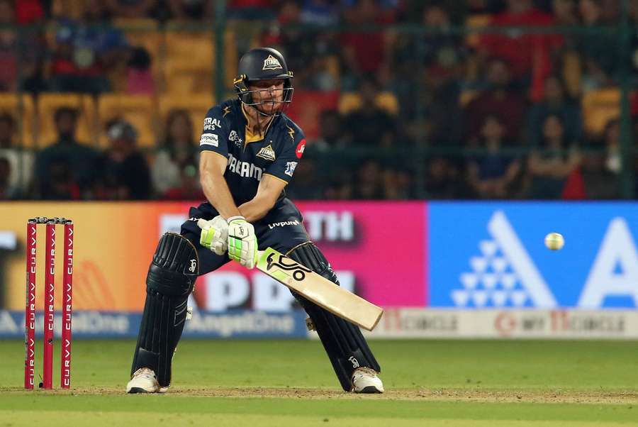 Gujarat Titans' Jos Buttler hits a six