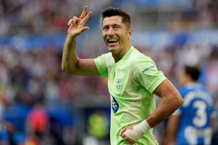 Robert Lewandowski scorede lørdag sit tredje hattrick for Barcelona.