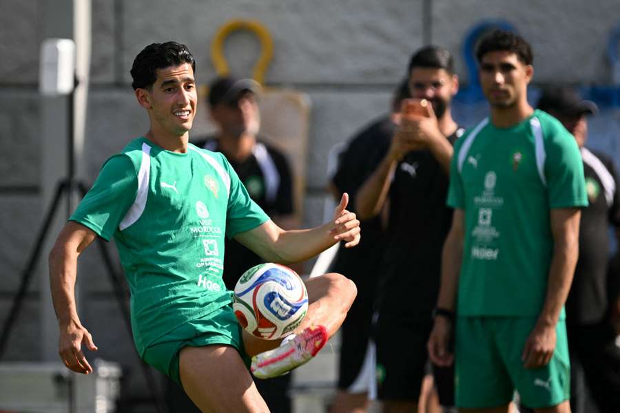 Nayef Aguerd (left) pictured during training Nayef Aguerd (left) pictured during training