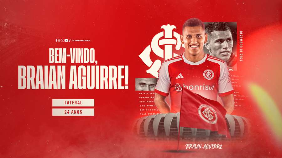 Banner do anúncio de Aguirre pelo Internacional