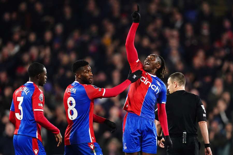 Crystal Palace's Eberechi Eze (right) celebrates with teammates after scoring his side's second goal 