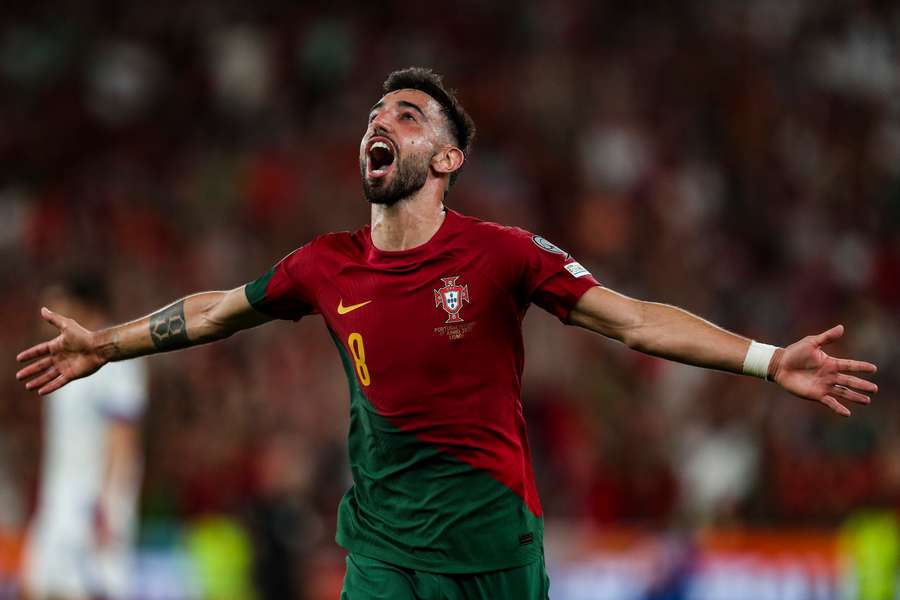 Portugal midfielder Bruno Fernandes celebrates after scoring