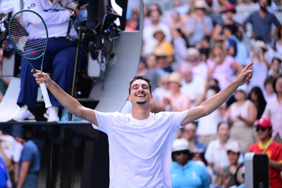 Sonego celebrates his victory in Melbourne