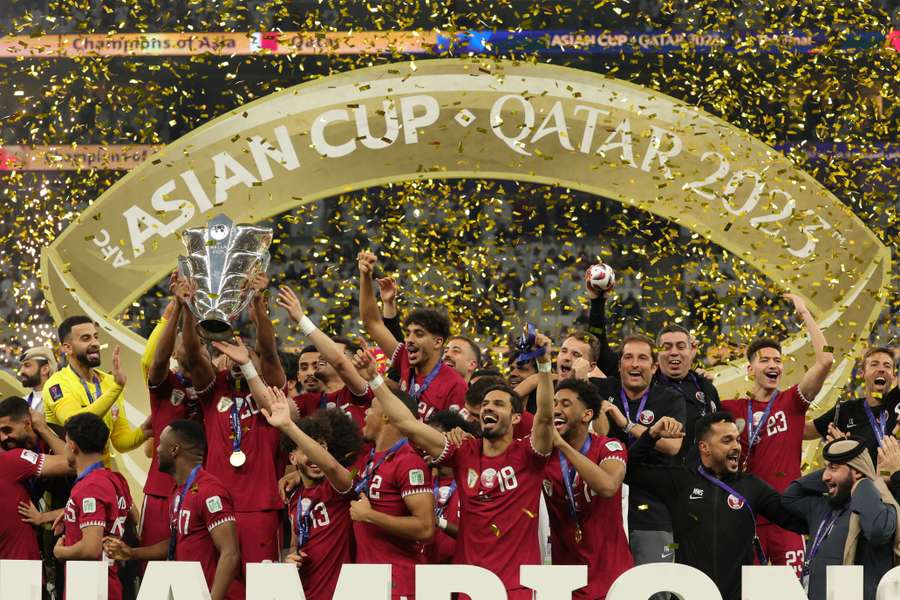 Qatar celebrate winning the 2023 Asian Cup