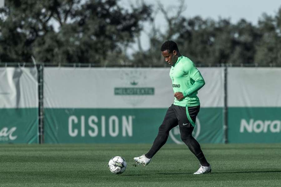 Jovane Cabral no treino desta terça-feira do Sporting