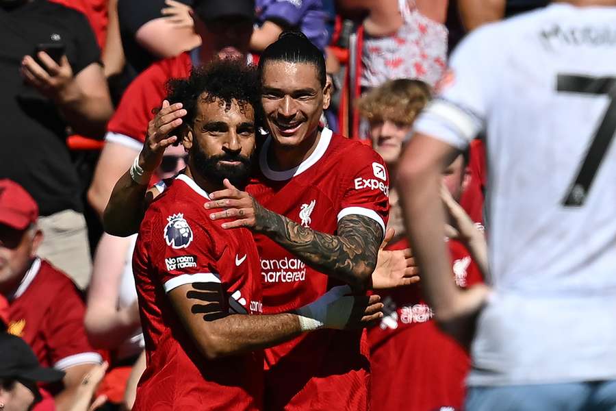 Salah and Nunez celebrate