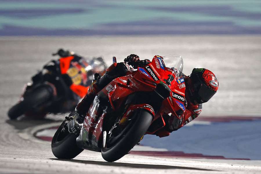 Bagnaia races round the Qatar track