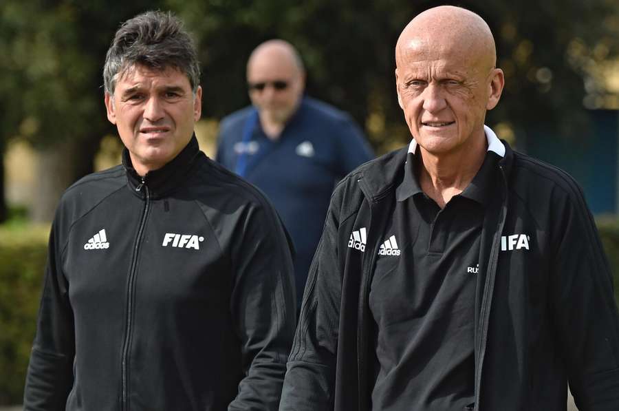 Massimo Busacca and Pierluigi Collina, the two men most responsible for FIFA's referees. Massimo Busacca and Pierluigi Collina, the two men most responsible for FIFA's referees.