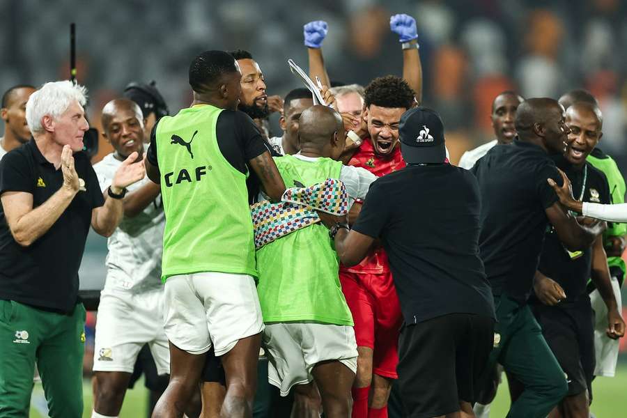 L'Afrique du Sud fêtant sa victoire sur le Cap-Vert.