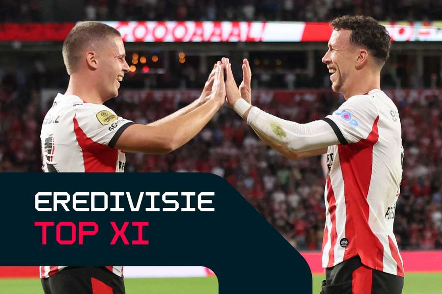 PSV's Joey Veerman (L) and Ivan Perisic each scored and gave two assists against Sparta