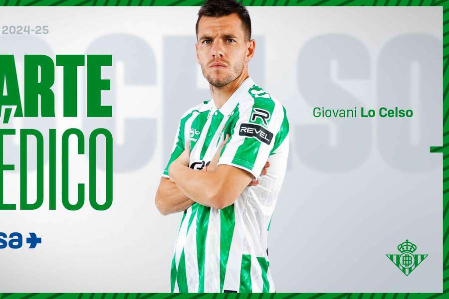 Giovani Lo Celso ficará de fora durante quatro a seis semanas.