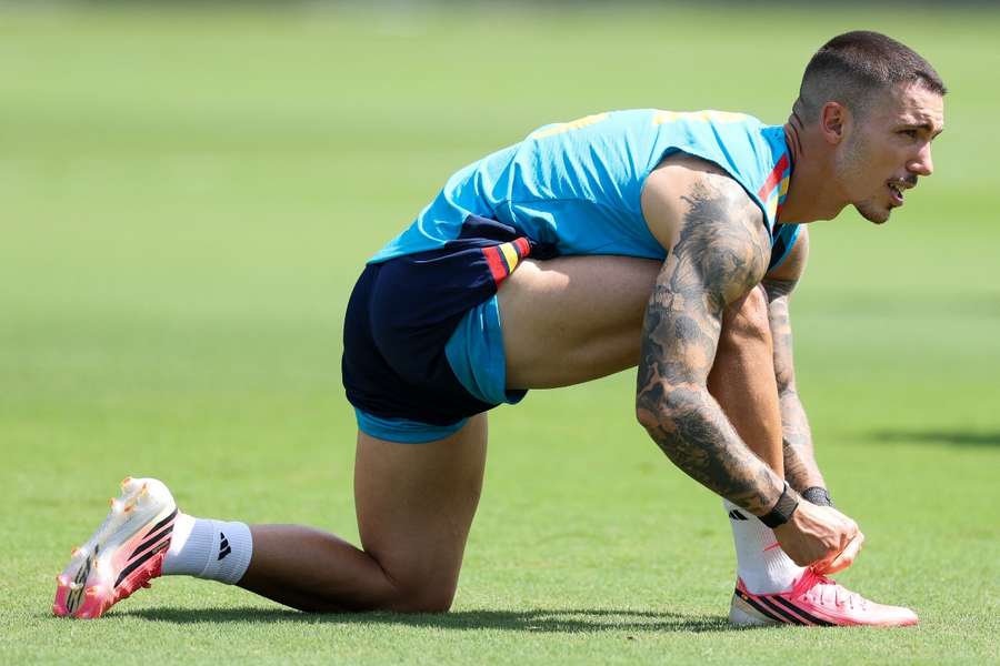 Álex Grimaldo, en el entrenamiento de España