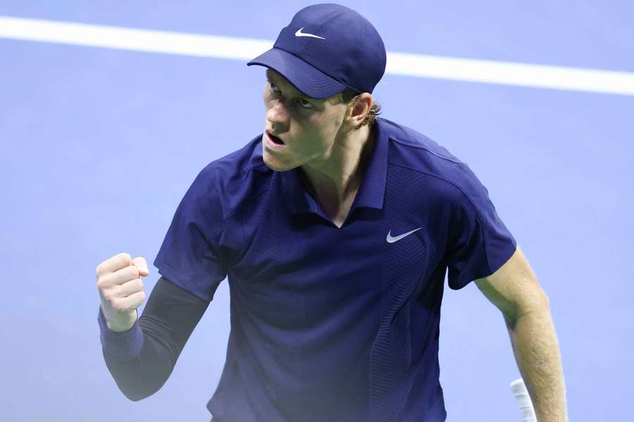 Jannik Sinner gestures during his semi-final against Felix Auger-Aliassime