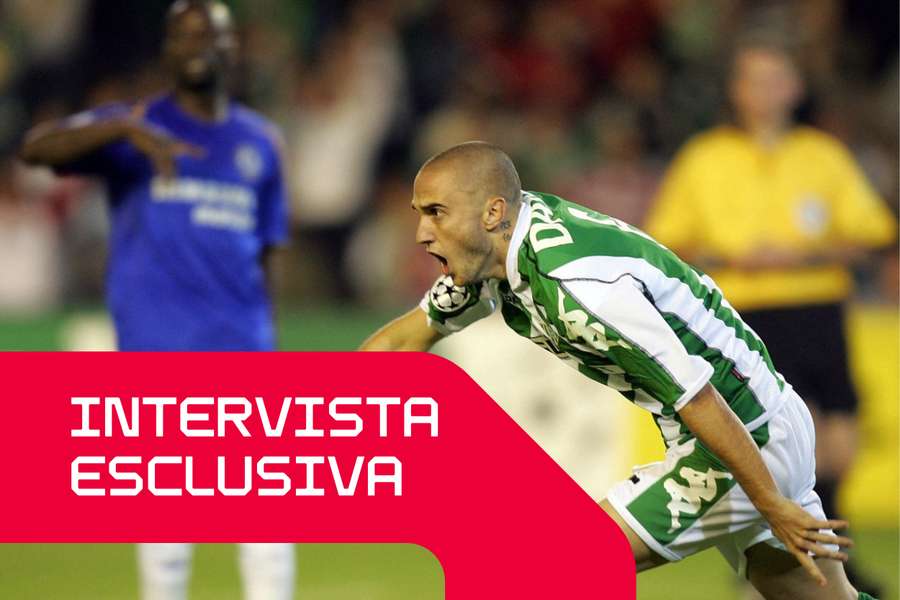 Dani festeggia il suo gol per il Betis contro il Chelsea nella Champions League 2005-2006.