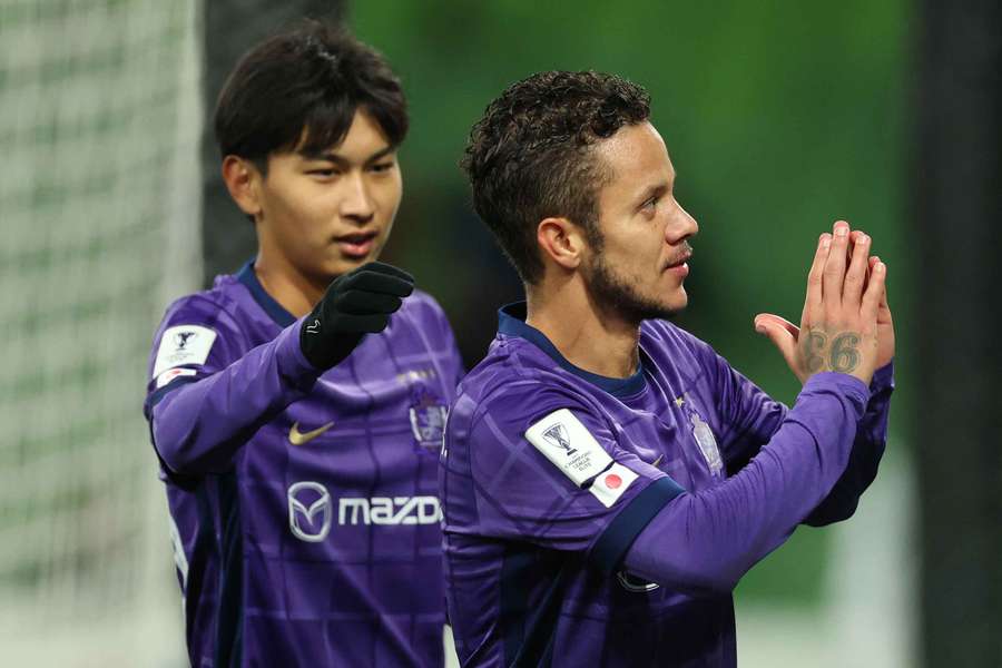 Marcos Junio Santos of Sanfrecce Hiroshima celebrates after scoring from the penalty spot against Melbourne City