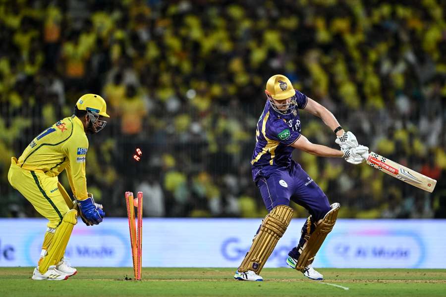 Cameron Green is bowled by Noor Ahmad in the IPL overnight.