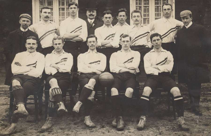 A team photo of the first official match of the Dutch national team