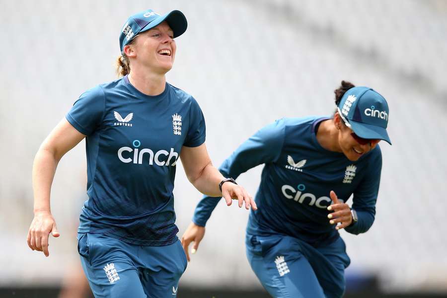 Heather Knight (left) and Sophia Dunkley during a net session at Trent Bridge, Nottingham