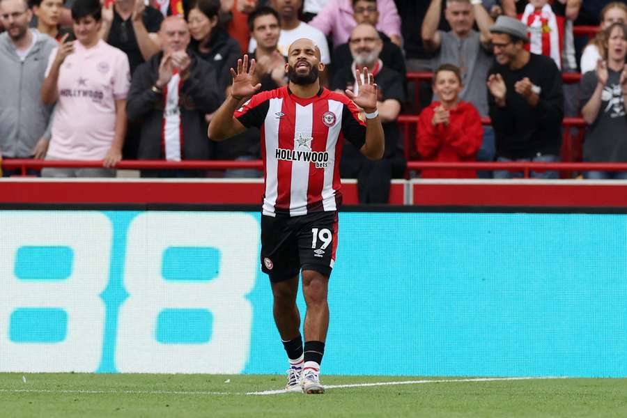 Mbeumo celebrates goal for Brentford