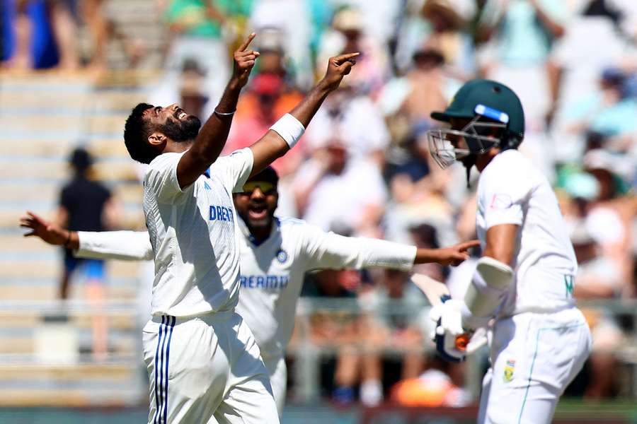 Jaspirit Bumrah celebrates after taking a wicket at Newlands