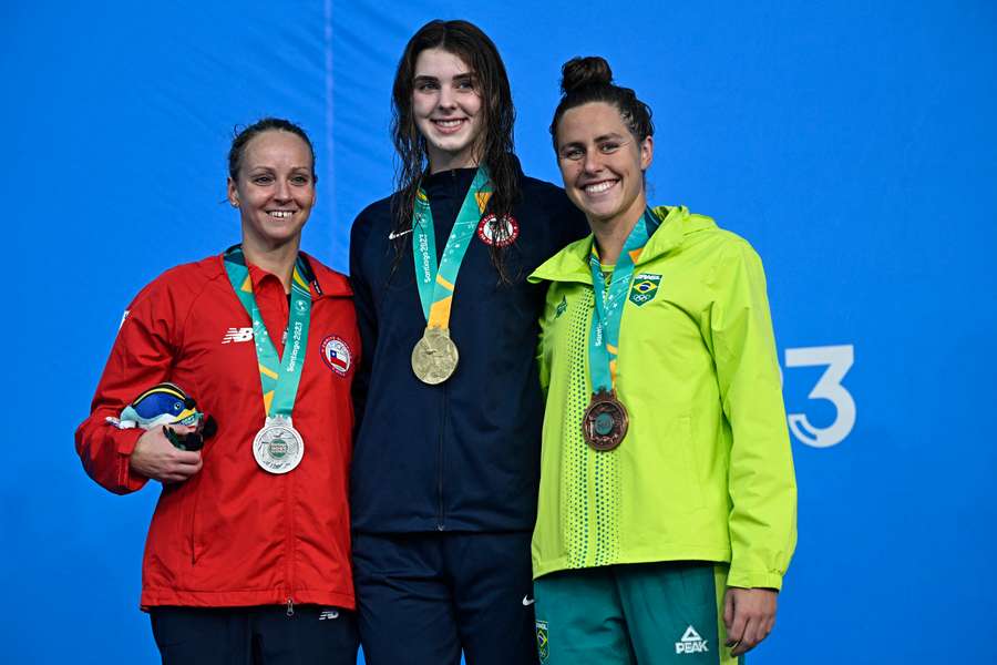 O pódio na prova feminina dos 1.500m livre